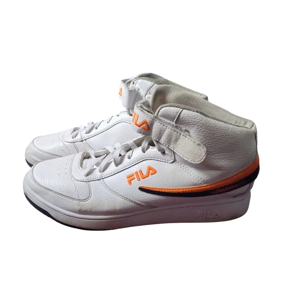 Fila A High Men's High Top Leather Sneakers White Orange Ankle Strap